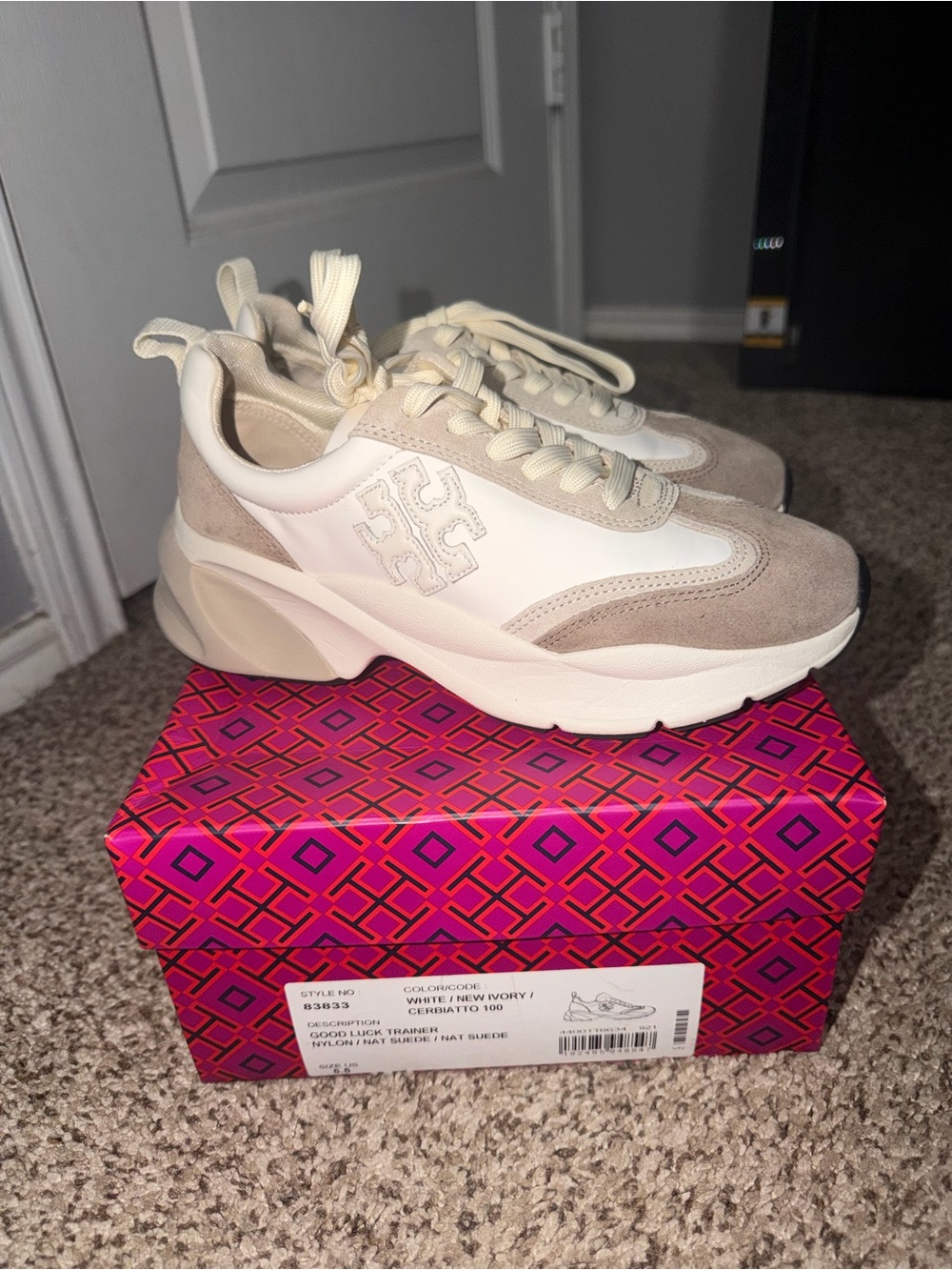 Tory Burch Neutral Suede & Leather Platform Sneakers